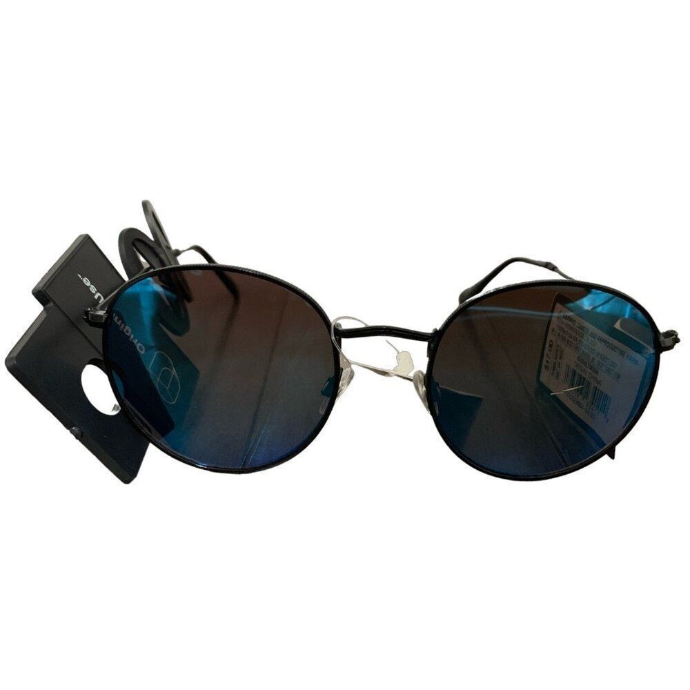 Original use womens New black frame blue metallic round sunglasses